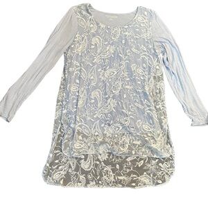 Soft Surroundings Blue Long Sleeve Sheer‎ Embroidered Tunic Top Size Medium